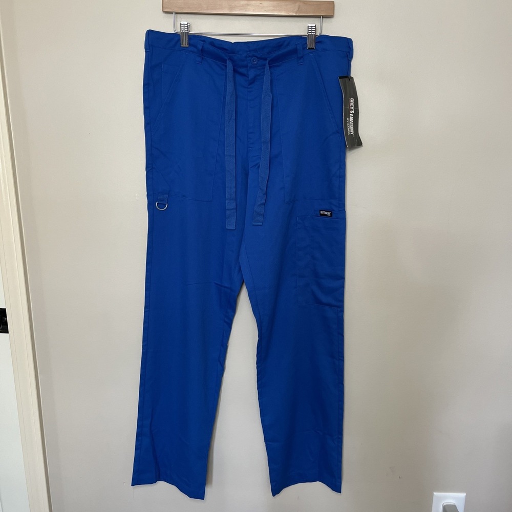 NWT Grey's Anatomy 6 Pocket Drawstring Scrub‎ Pant New Royal Blue Small Mens